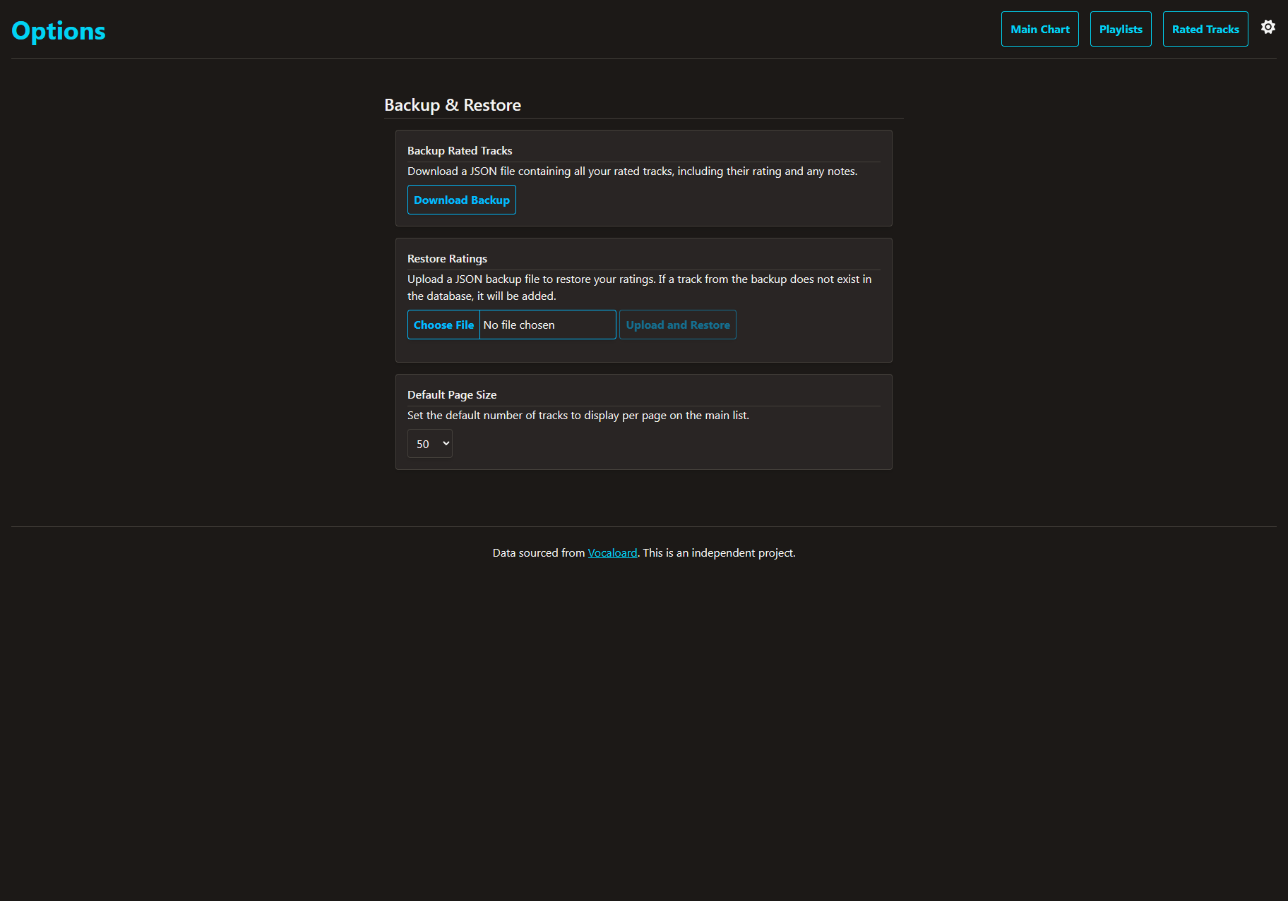Options page screenshot