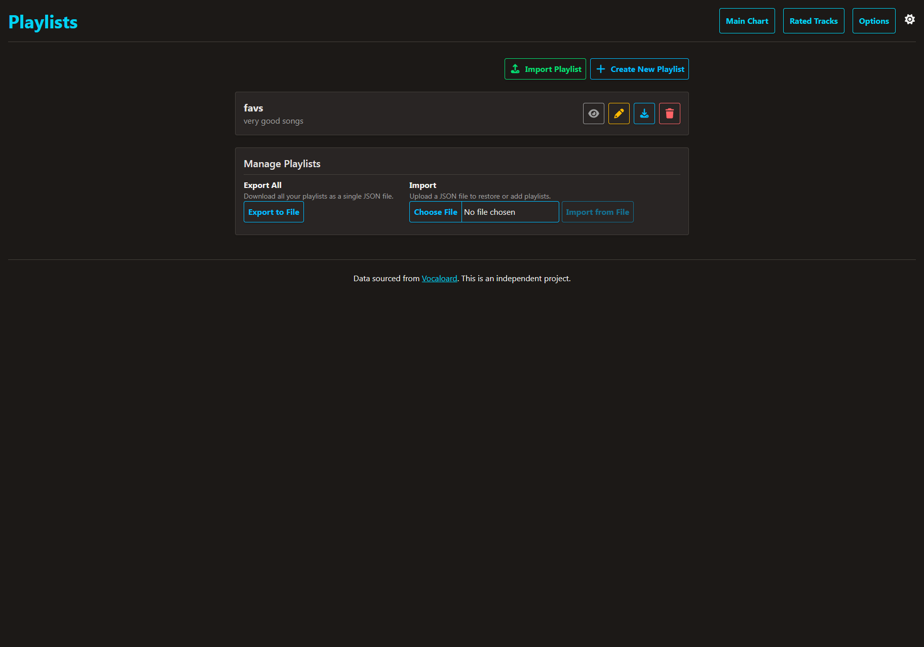 Playlists page screenshot